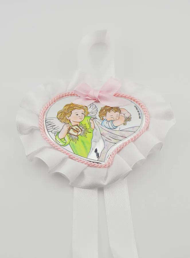 Christening Gift - Cradle Medal Heart and Angel with Lantern (pic 2)