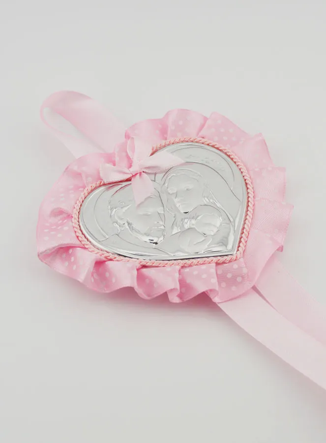 Christening Gift - Cradle Medal Heart Holy Family (pic 3)