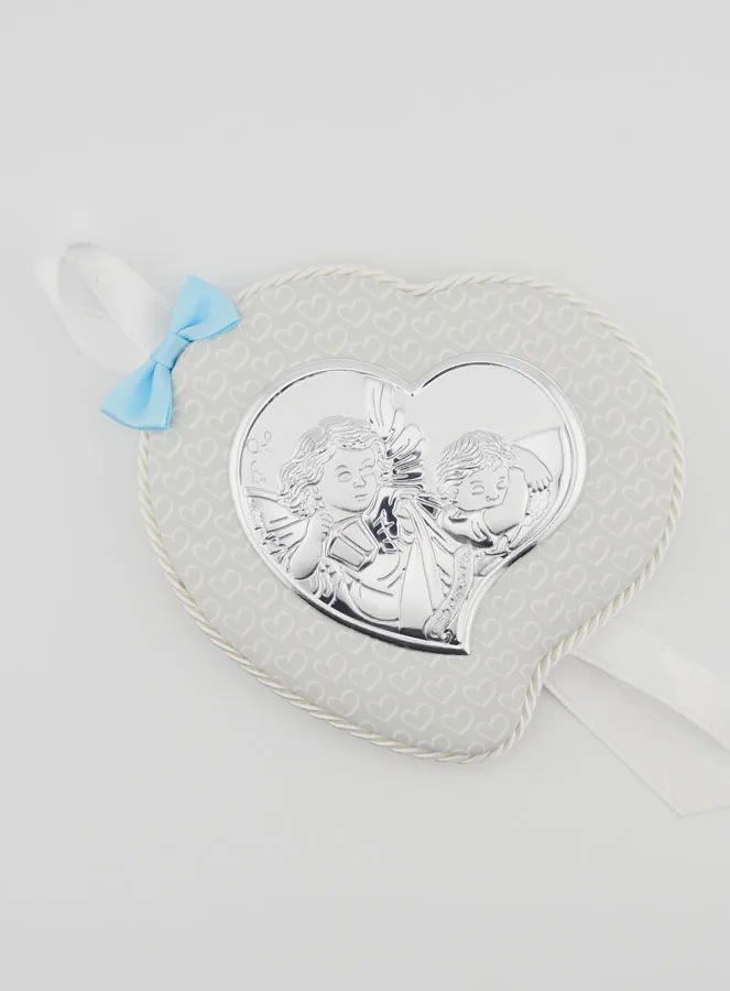 Christening Gift Boy - Leather Cradle Medal - Angel with Lantern (pic 1)