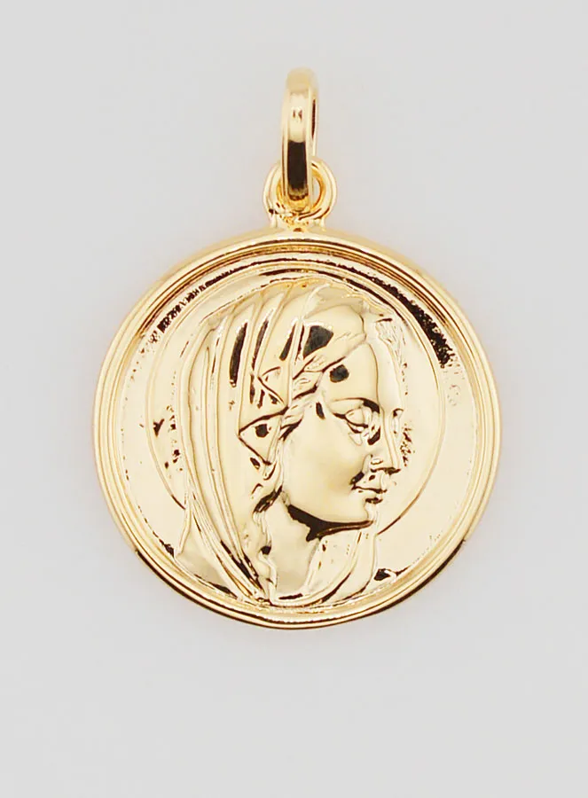Gold Plated Virgin Mary Medal - 17mm (pic 1)