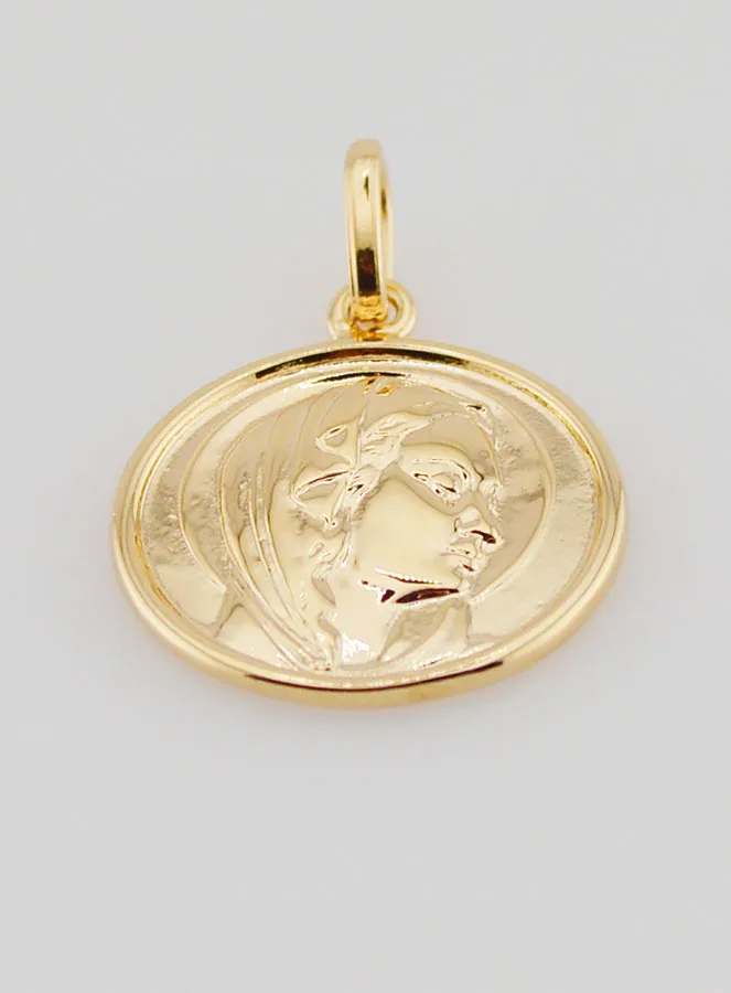 Gold Plated Virgin Mary Medal - 17mm (pic 2)