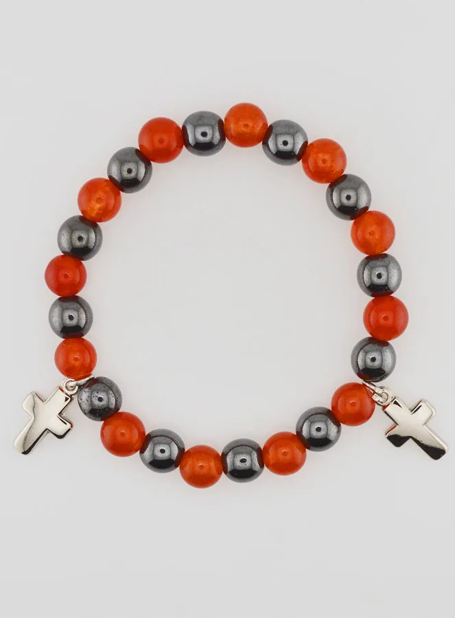Bracelet with Cross - Hematite and Carnelian (pic 1)