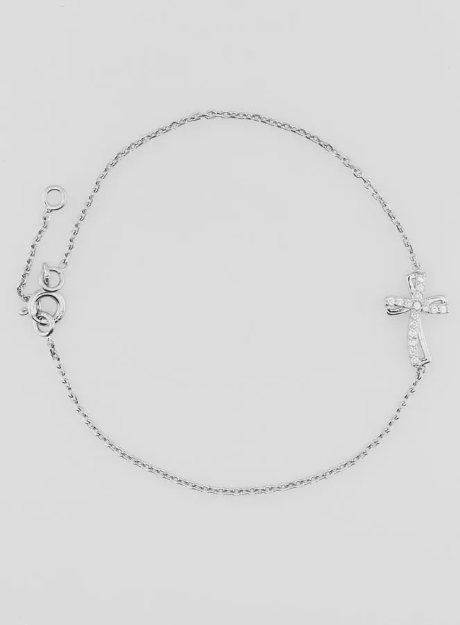 Religious Silver Bracelet with Rhinestone Cross (pic 1)