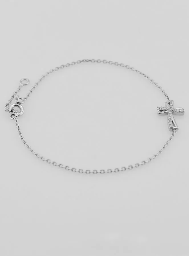Religious Silver Bracelet with Rhinestone Cross (pic 2)