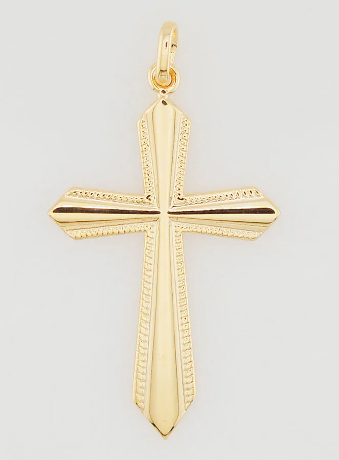 Gold-Plated Cross Pendant with Decorated Edges - 30mm (pic 1)