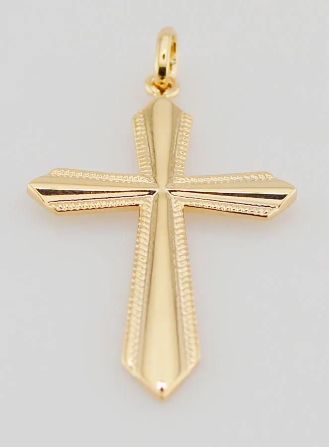 Gold-Plated Cross Pendant with Decorated Edges - 30mm (pic 2)