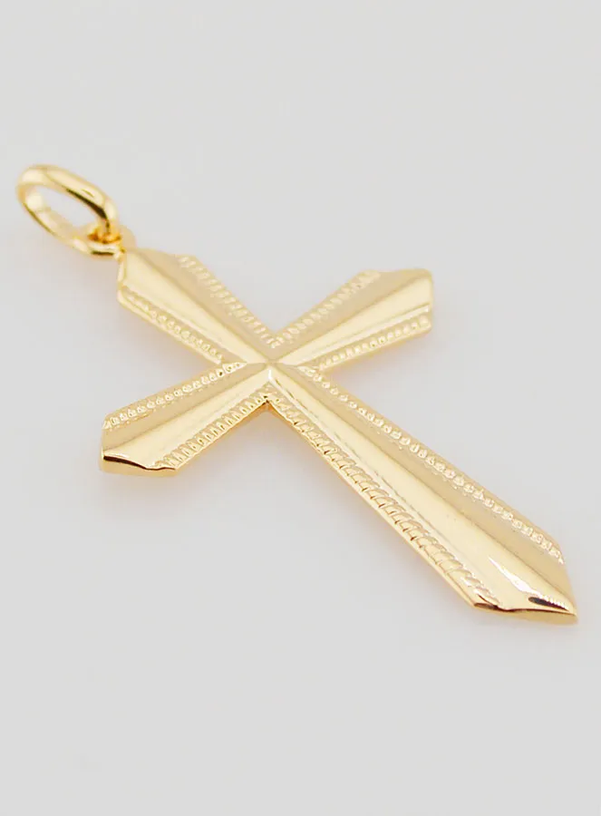 Gold-Plated Cross Pendant with Decorated Edges - 30mm (pic 3)