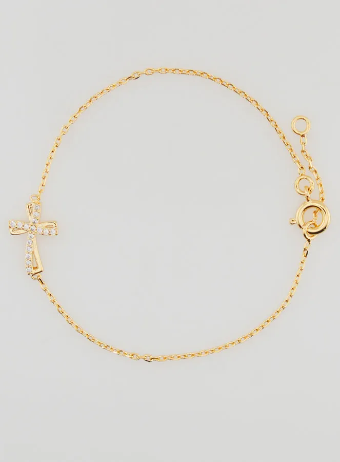 Gold-Plated Religious Bracelet with Rhinestone Cross (pic 1)