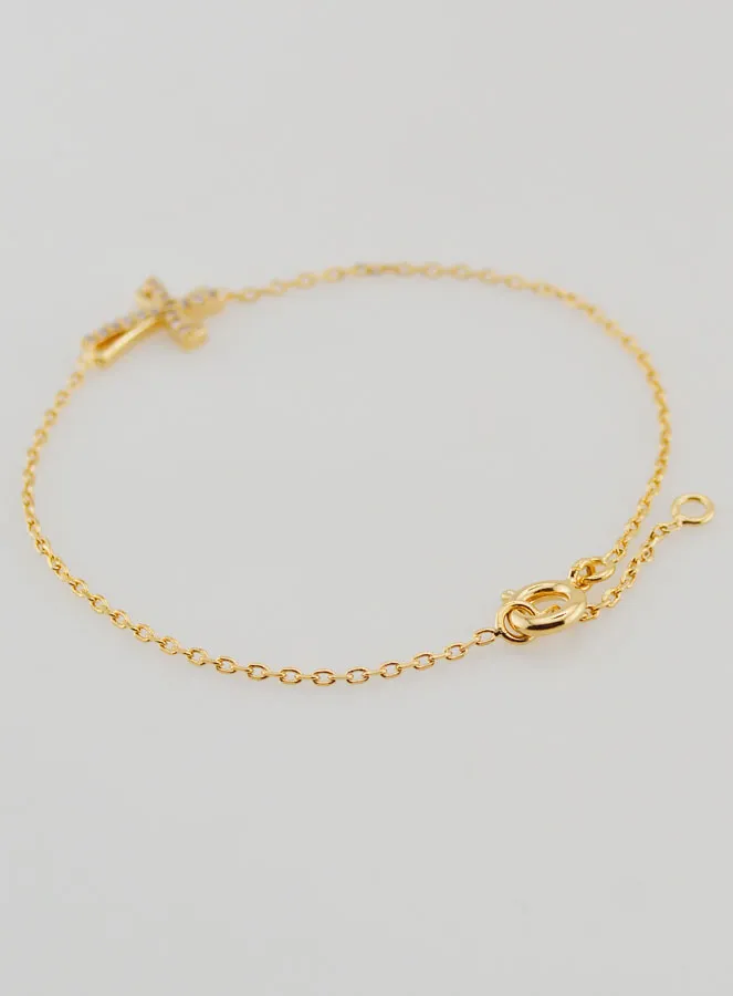 Gold-Plated Religious Bracelet with Rhinestone Cross (pic 4)