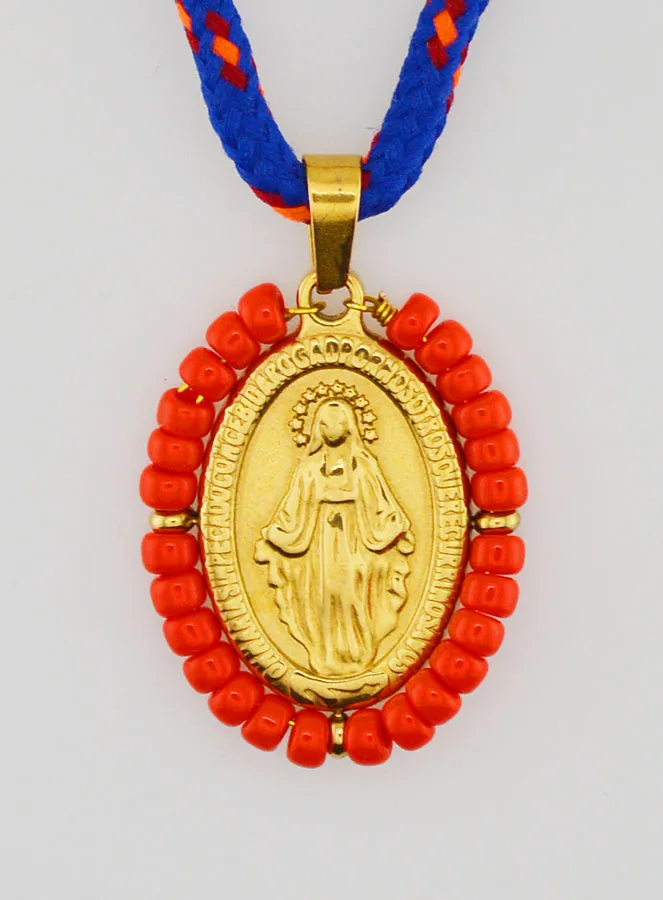 Cord Necklace Miraculous Medal and Red Beads (pic 1)