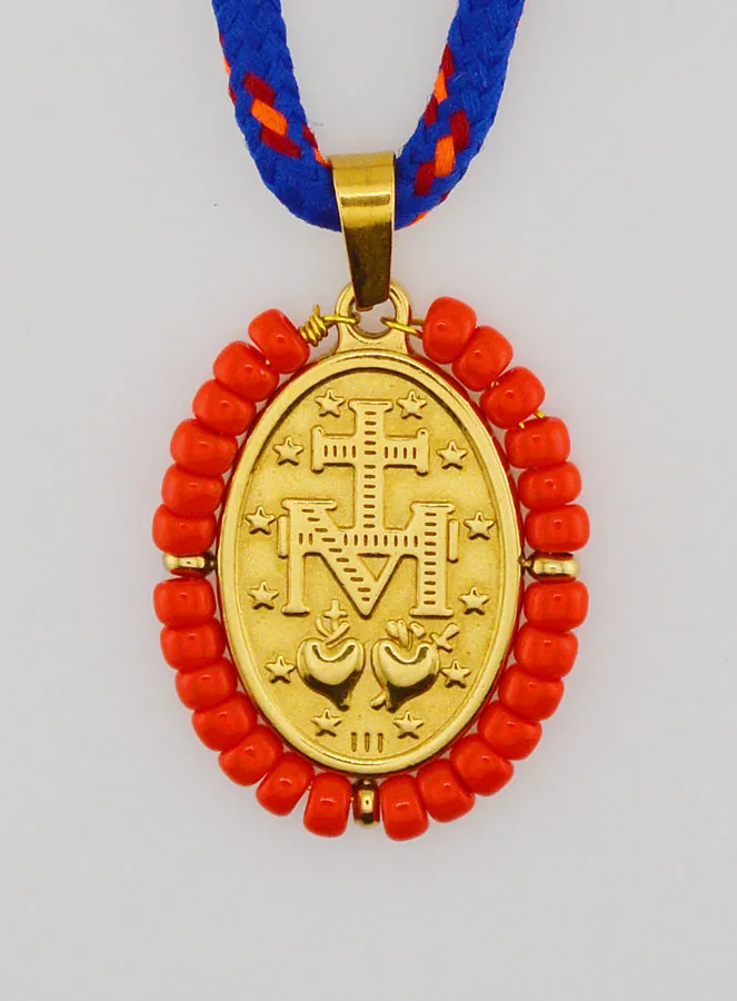 Cord Necklace Miraculous Medal and Red Beads (pic 2)