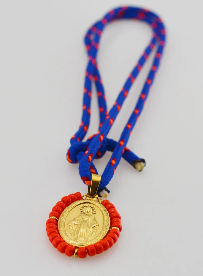 Cord Necklace Miraculous Medal and Red Beads (pic 4)