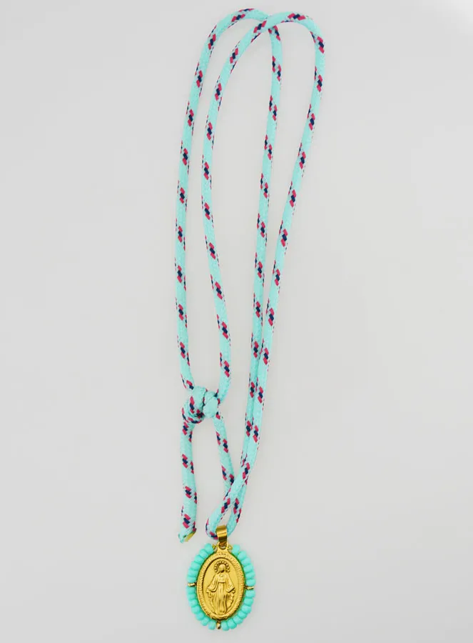Cord Necklace Miraculous Medal with Green Beads (pic 3)