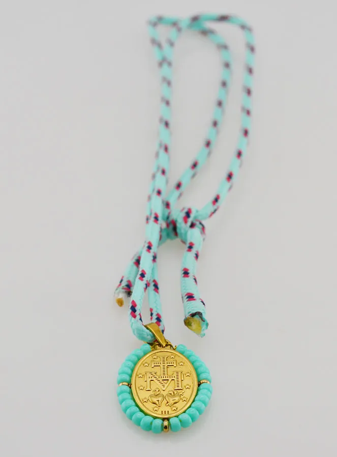Cord Necklace Miraculous Medal with Green Beads (pic 4)
