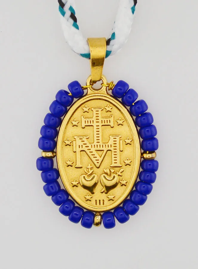 Miraculous Medal Blue Beads and Cord (pic 2)