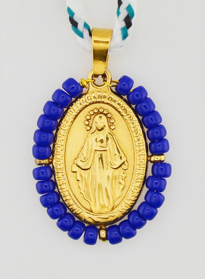 Cord Necklace Miraculous Medal with Blue Beads (pic 1)