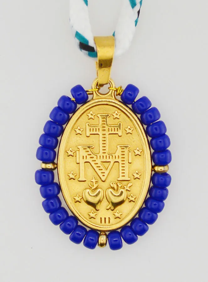 Cord Necklace Miraculous Medal with Blue Beads (pic 2)