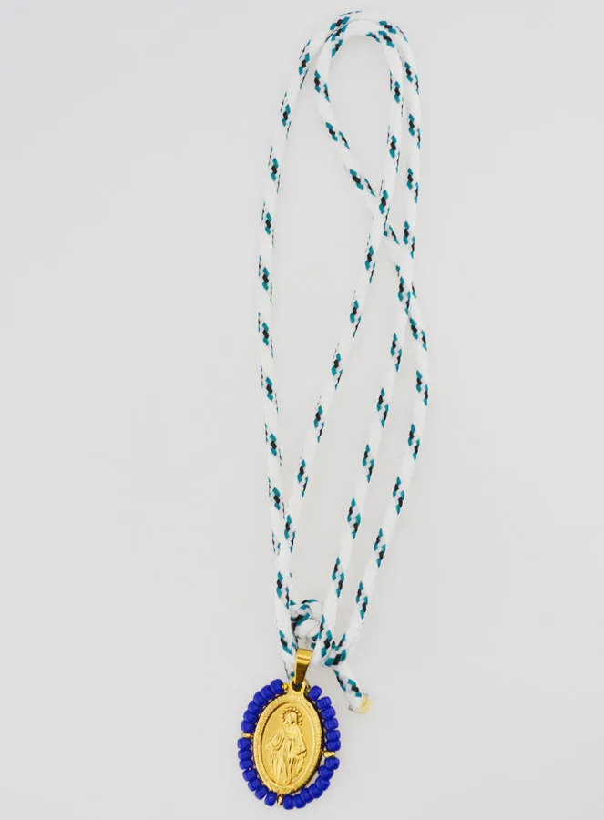 Cord Necklace Miraculous Medal with Blue Beads (pic 3)