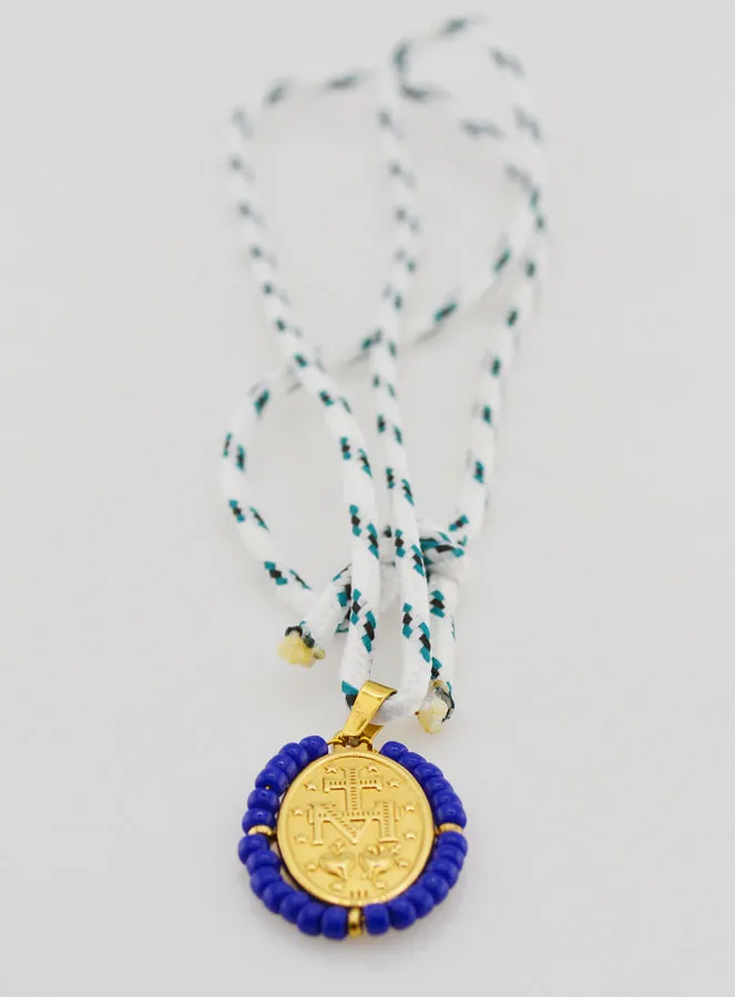 Cord Necklace Miraculous Medal with Blue Beads (pic 4)
