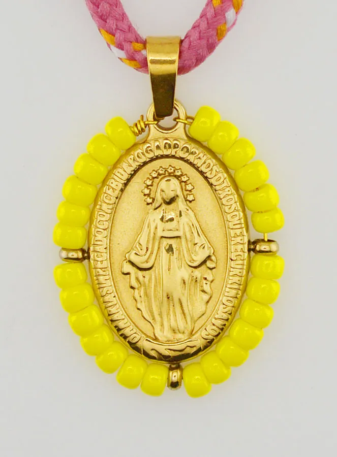 Cord Necklace Miraculous Medal with Yellow Beads (pic 1)
