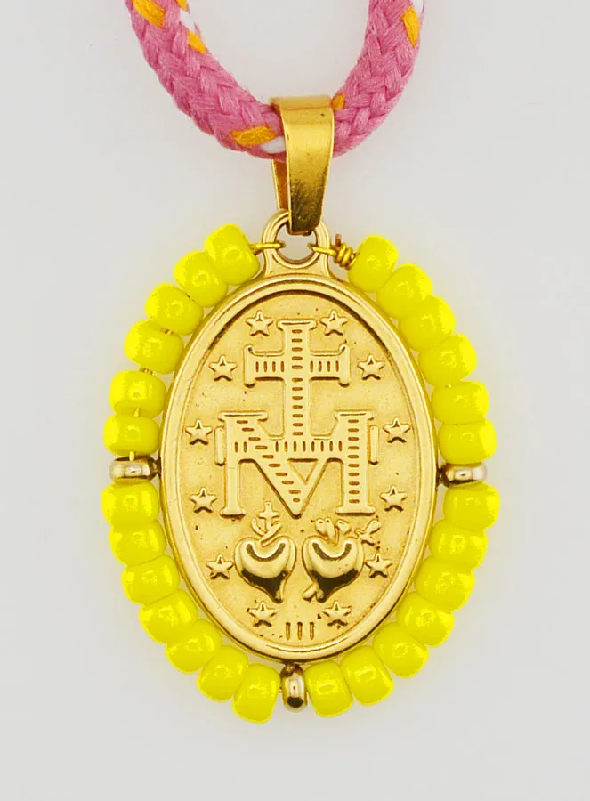 Cord Necklace Miraculous Medal with Yellow Beads (pic 2)