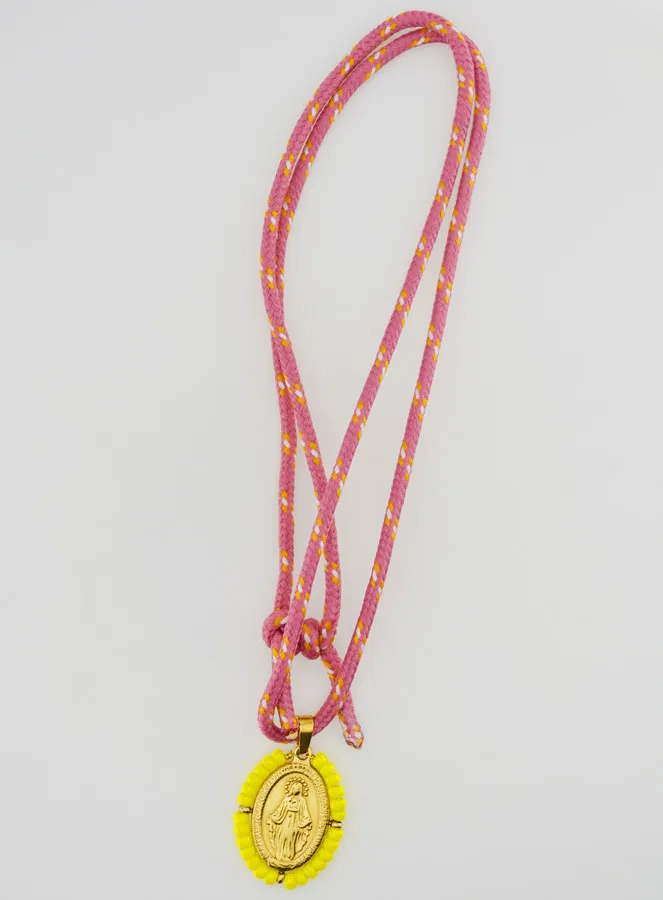 Cord Necklace Miraculous Medal with Yellow Beads (pic 3)