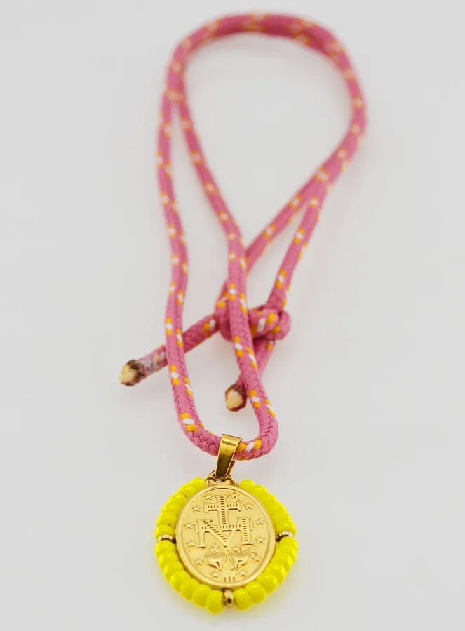 Cord Necklace Miraculous Medal with Yellow Beads (pic 4)