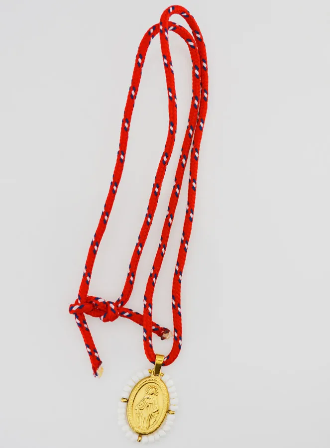 Miraculous Medal White Beads and Cord (pic 3)