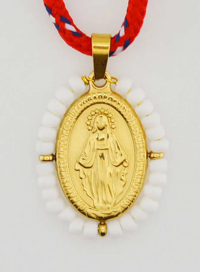 Cord Necklace Miraculous Medal with White Beads (pic 1)