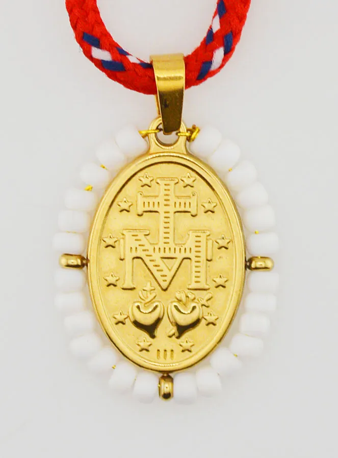 Cord Necklace Miraculous Medal with White Beads (pic 2)