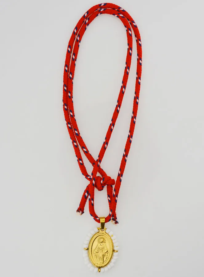 Cord Necklace Miraculous Medal with White Beads (pic 3)