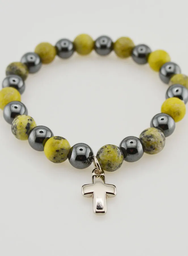 Bracelet with Cross - Hematite and Serpentine (pic 2)