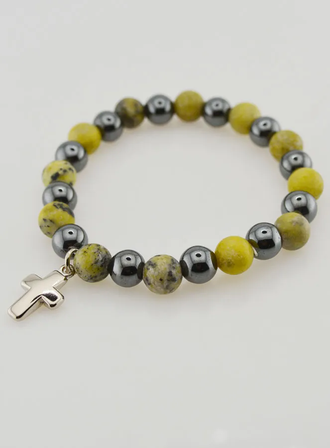 Bracelet with Cross - Hematite and Serpentine (pic 3)