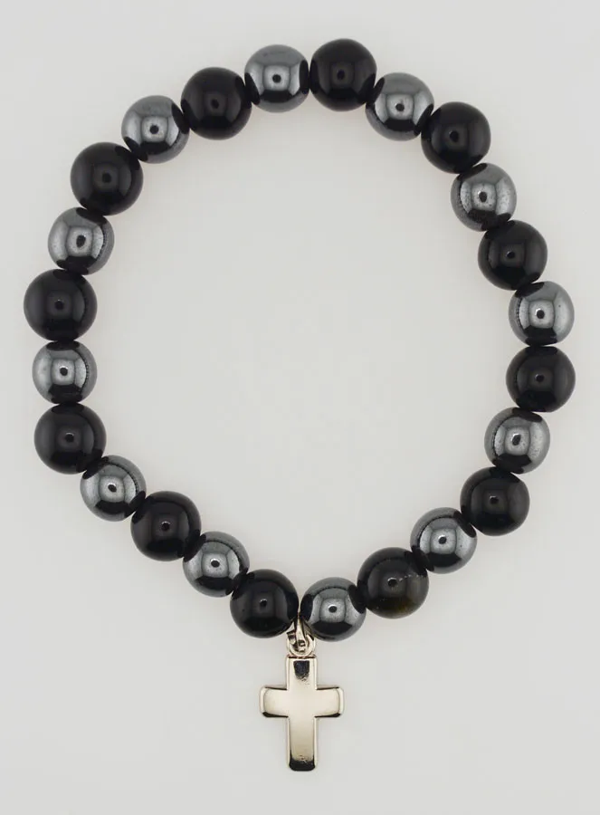 Bracelet with Cross - Hematite and Golden Obsidian (pic 1)