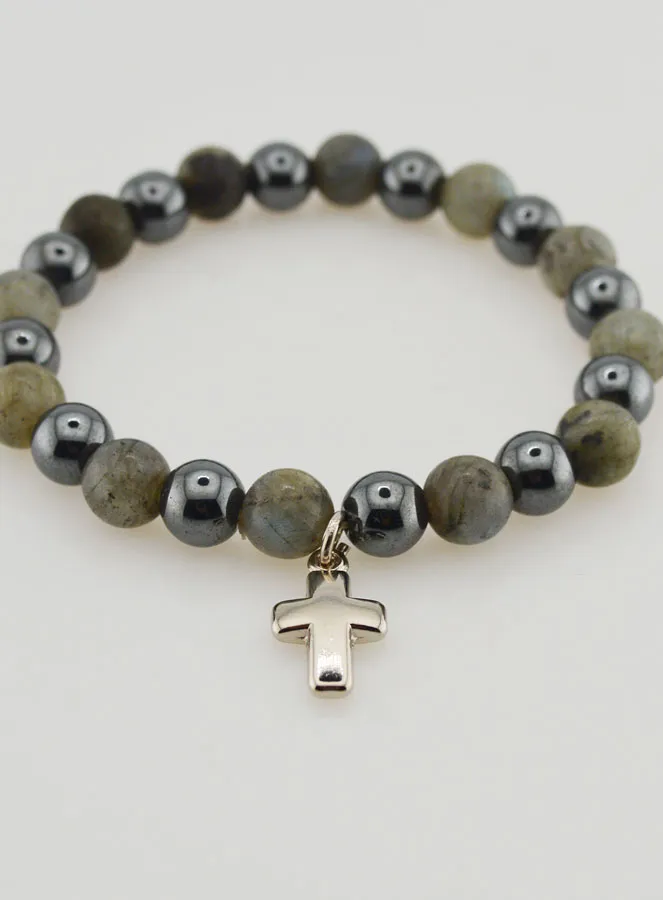 Bracelet with Cross - Hematite and Labradorite (pic 2)