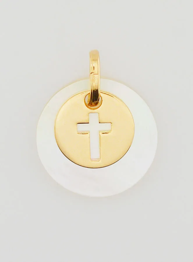 Gold-Plated Token Medal with Mother-of-Pearl - Cross (pic 1)