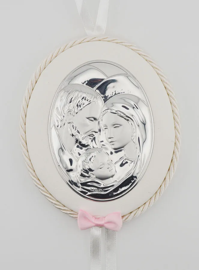 Christening Gift Girl - Leather Cradle Medal Holy Family (pic 1)