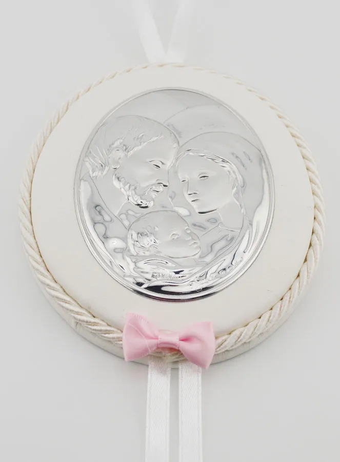 Christening Gift Girl - Leather Cradle Medal Holy Family (pic 2)