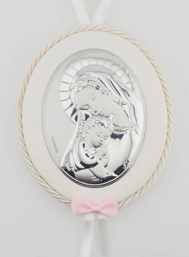 Christening Gift Girl - Leather Cradle Medal Virgin and Child (pic 1)