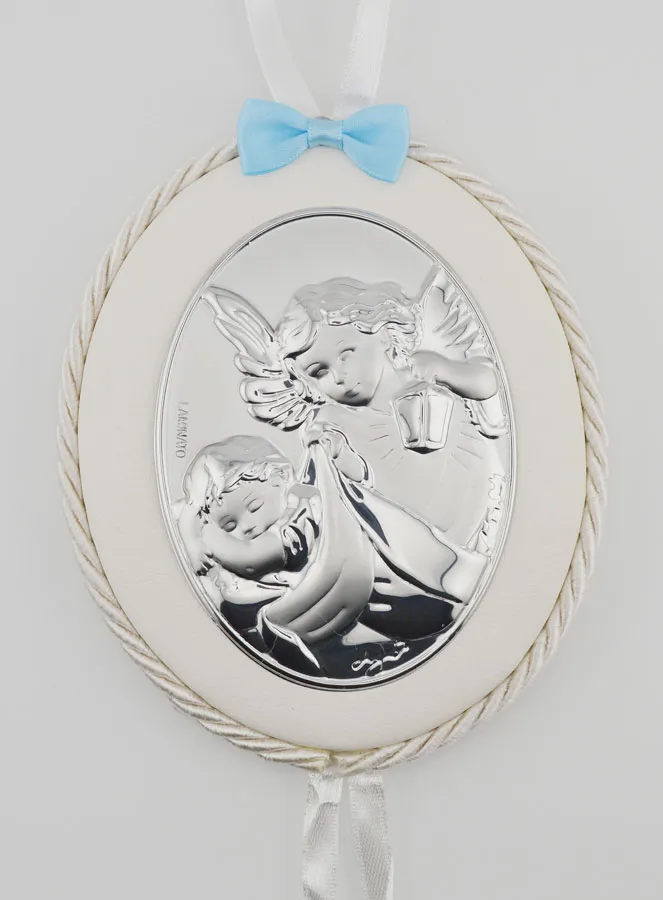 Christening Gift for Boys - Leather Cradle Medal Angel Lantern (pic 1)