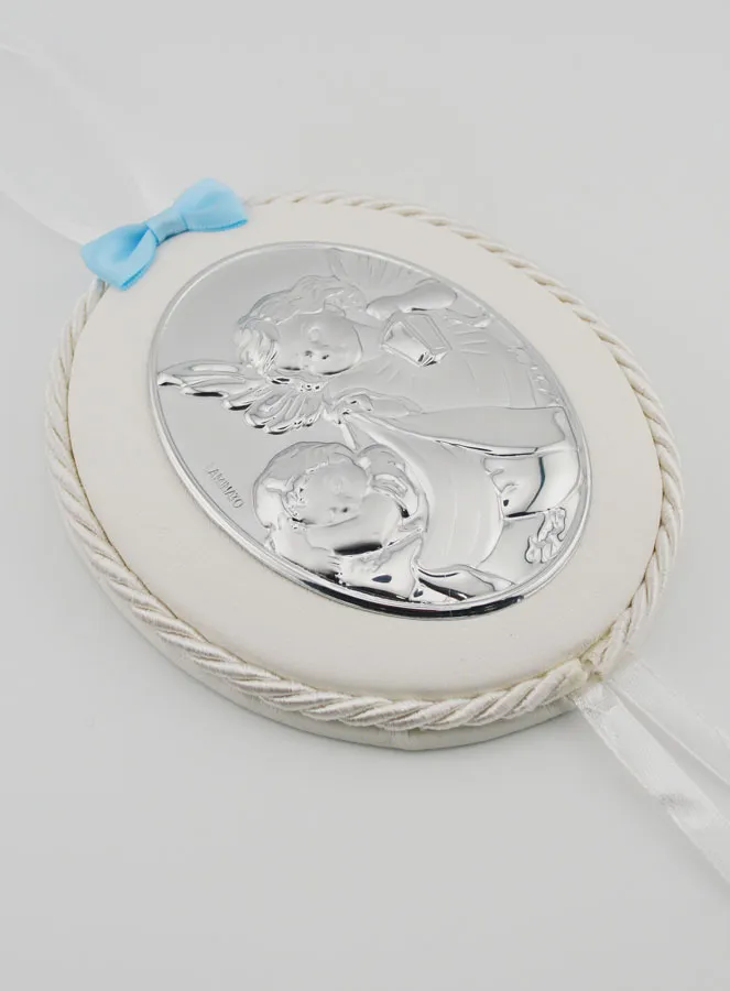 Christening Gift for Boys - Leather Cradle Medal Angel Lantern (pic 3)