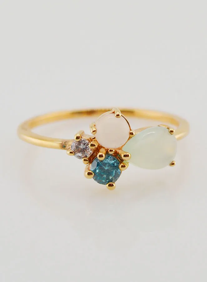 Gold-Plated Ring with Zirconia and Blue Agate - Size 58 (pic 1)