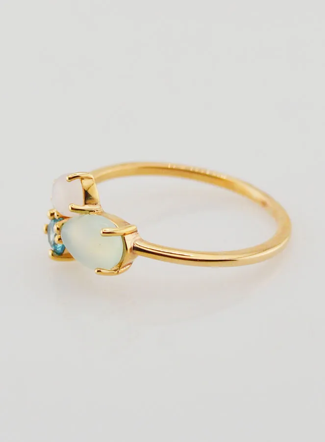 Gold-Plated Ring with Zirconia and Blue Agate - Size 58 (pic 2)