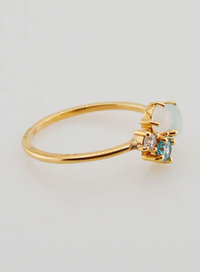 Gold-Plated Ring with Zirconia and Blue Agate - Size 58 (pic 3)