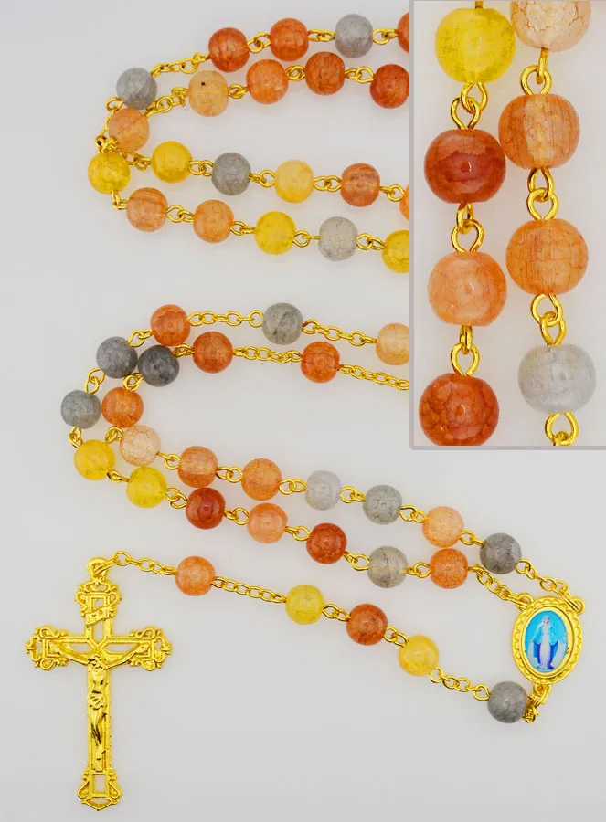 Multicoloured Glass Bead Rosary - Miraculous Medal (pic 1)