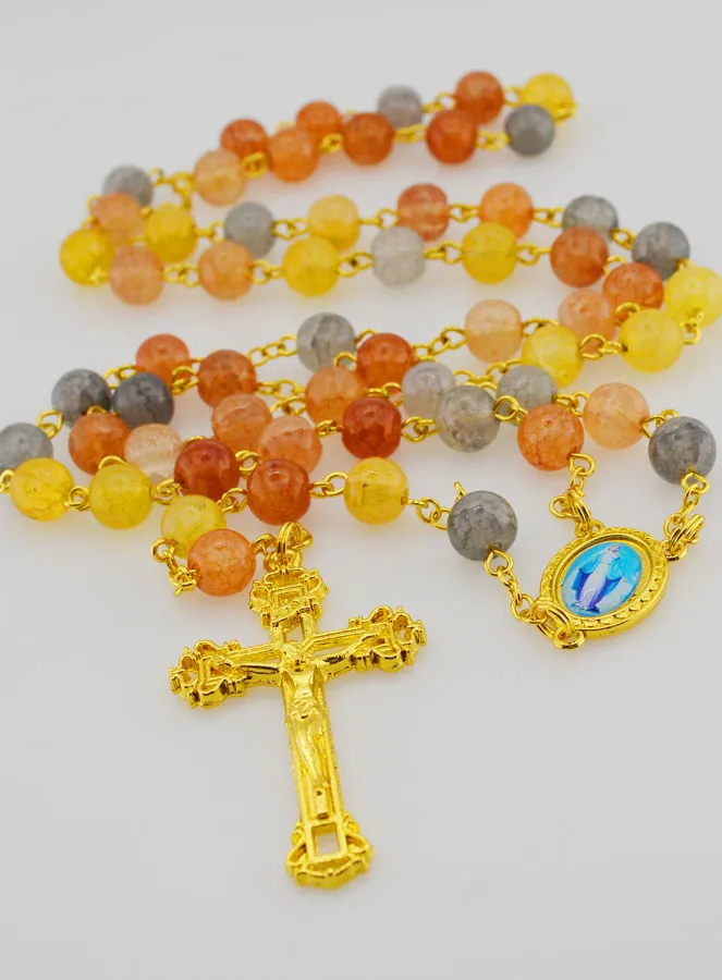 Multicoloured Glass Bead Rosary - Miraculous Medal (pic 2)