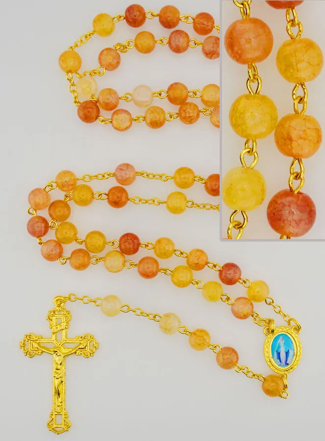 Orange Glass Bead Rosary - Miraculous Medal (pic 1)