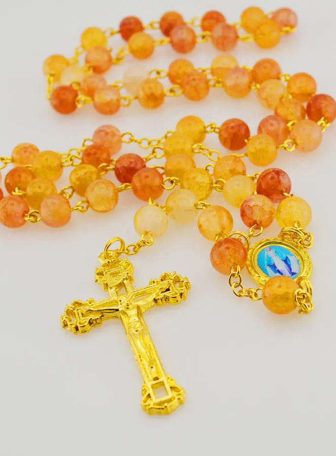 Orange Glass Bead Rosary - Miraculous Medal (pic 2)