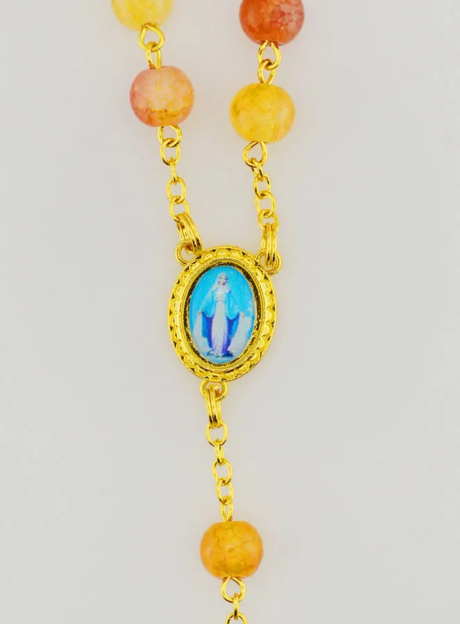 Orange Glass Bead Rosary - Miraculous Medal (pic 4)