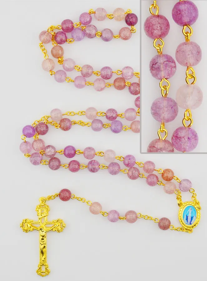 Rosary with Purple Glass Beads - Miraculous Virgin (pic 1)